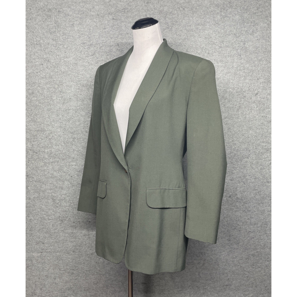 Vtg 80-90s Jones Wear Sage Green 1-button Womens 10 Blazer Shawl Lapel Career - Picture 5 of 9